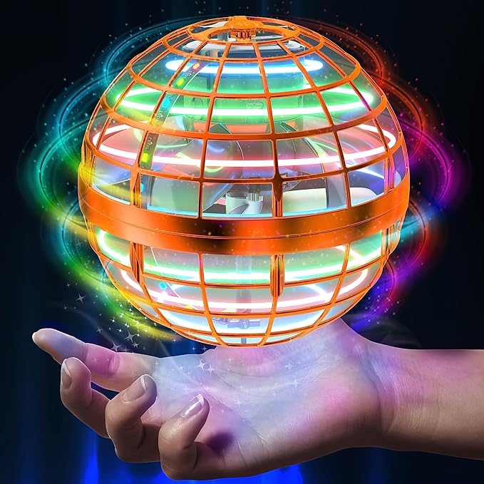 AMERFIST 2024 Flying Orb Ball Toy in Orange - Cosmic Globe Boomerang Hover Ball with RGB Lights, Hand Drone Orbit, Outdoor Toy for Kids & Teens