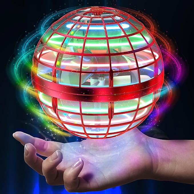 AMERFIST 2024 Flying Orb Ball Toy in Red - Cosmic Globe Boomerang Hover Ball with RGB Lights, Hand Drone Orbit, Outdoor Toy for Kids & Teens